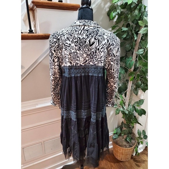 Upcycled Refashioned, Black ComfortWear Dress, Lace, Urban Boho, 42" Bust XL - Picture 8 of 11